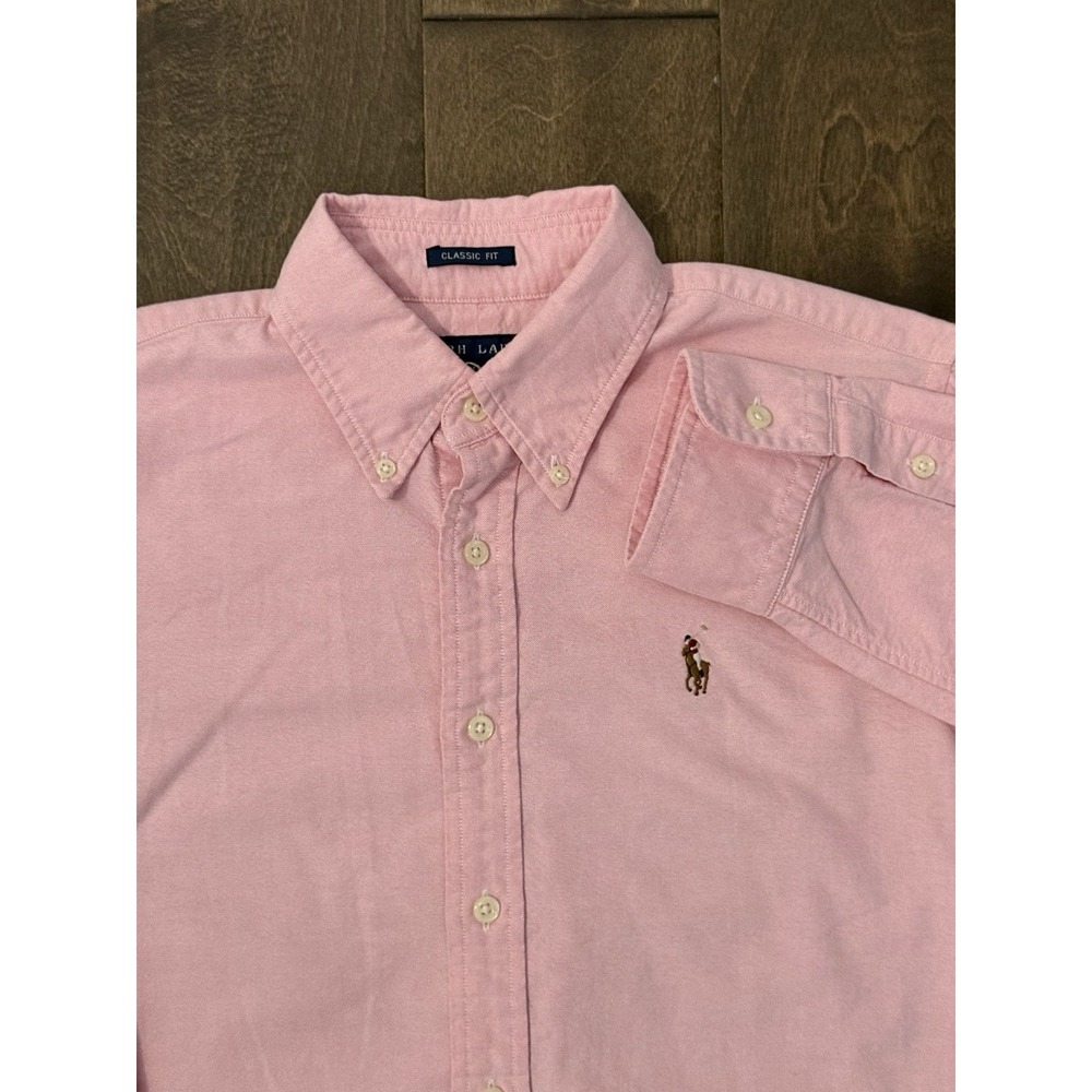 Ralph Lauren Womens Classic Fit Pink Button Down Oxford Shirt Size 10 Flesh Pony